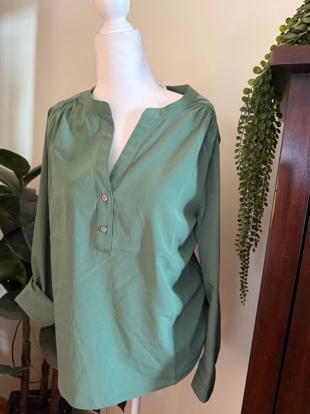 J. Crew Sage Green Long-Sleeve Henley Blouse